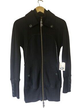 Free People NWT Vintage Black Stuffed Peacoat Hoodie Jacket Fleece Longline Sz S